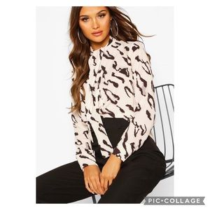 NWT boohoo nude animal print top